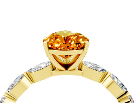 Yellow gold Pear Cut Citrine Ring with Marquise Side Stones and Prong Setting_4