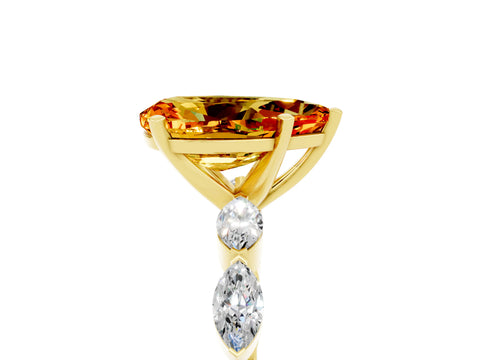 Yellow gold Pear Cut Citrine Ring with Marquise Side Stones and Prong Setting_5