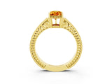 Yellow gold Pear Cut Citrine Ring with Milgrain Pavé Band and Four-Prong Setting_33