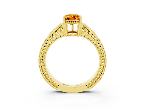 Yellow gold Pear Cut Citrine Ring with Milgrain Pavé Band and Four-Prong Setting_33