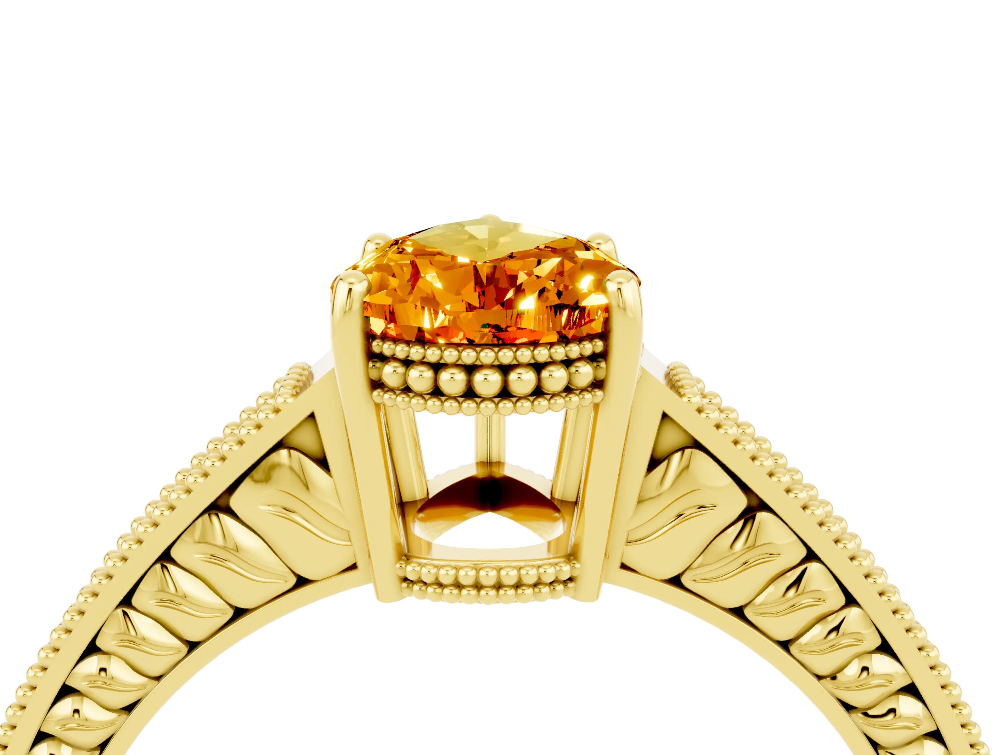 Yellow gold Pear Cut Citrine Ring with Milgrain Pavé Band and Four-Prong Setting_34