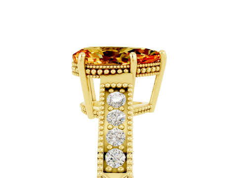 Yellow gold Pear Cut Citrine Ring with Milgrain Pavé Band and Four-Prong Setting_35