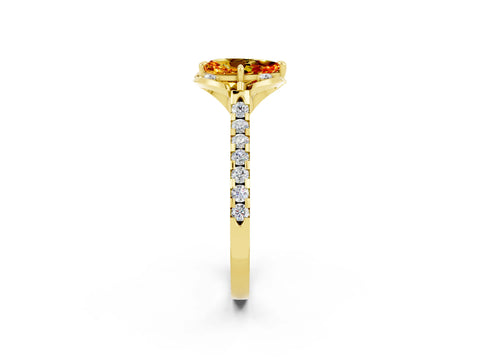 Yellow gold Pear Cut Citrine Ring with Pavé Band and Floral Prong Setting_2