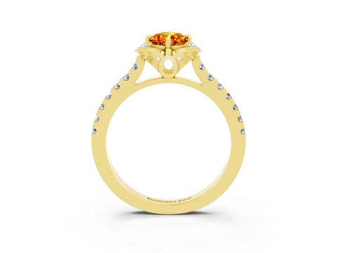 Yellow gold Pear Cut Citrine Ring with Pavé Band and Floral Prong Setting_3
