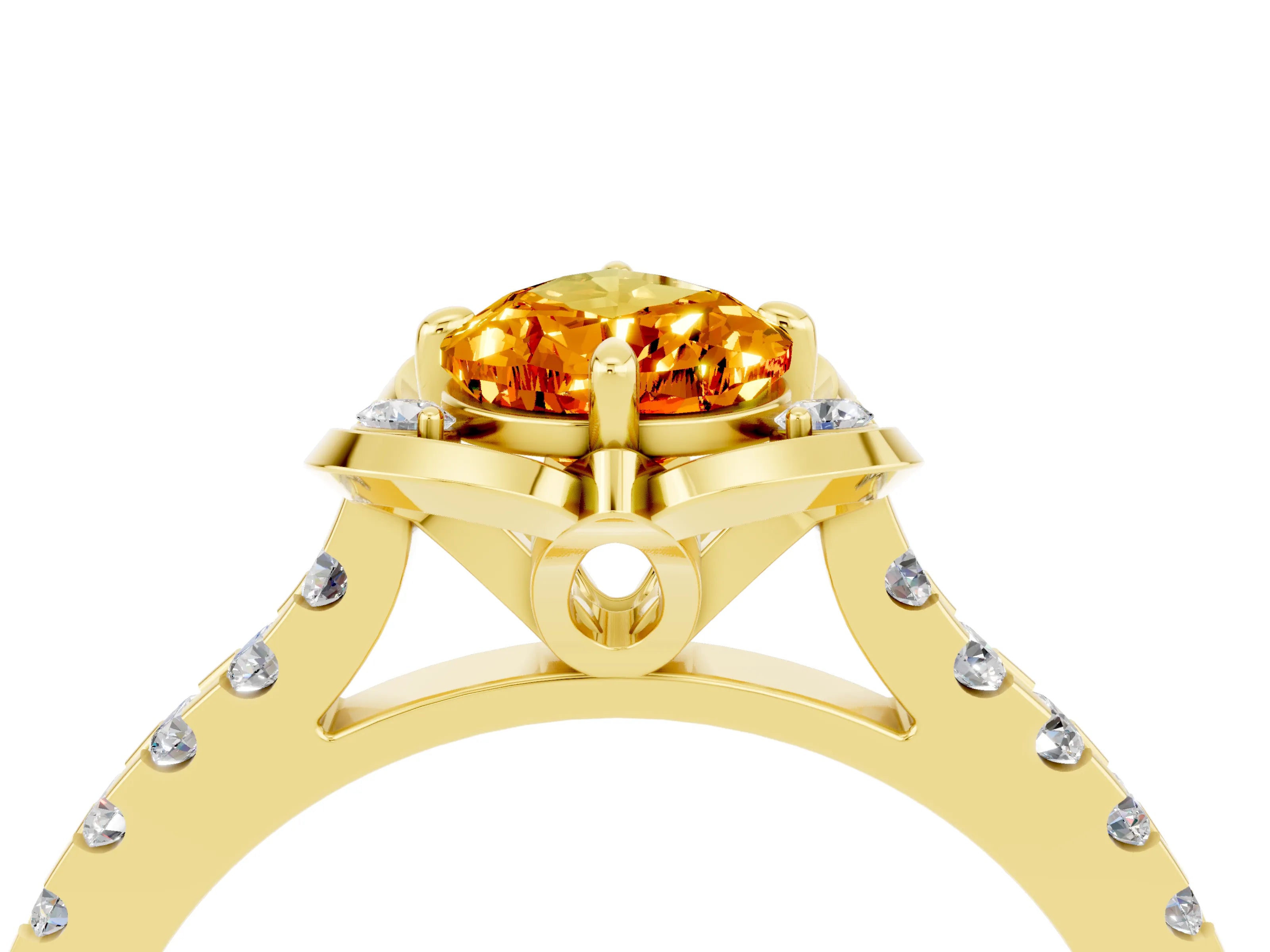 Yellow gold Pear Cut Citrine Ring with Pavé Band and Floral Prong Setting_4