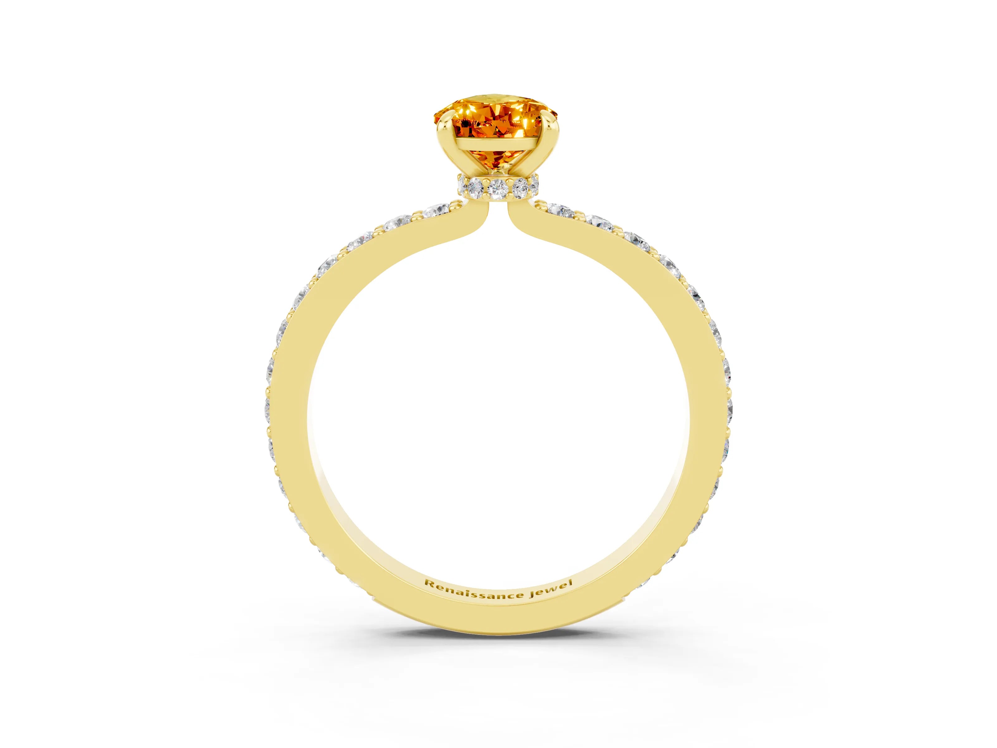 Yellow gold Pear Cut Citrine Ring with Pavé Band and Four-Prong Setting_3