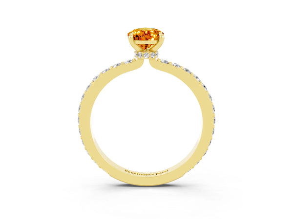 Yellow gold Pear Cut Citrine Pavé Engagement Ring with Round  Accents and Prong Setting