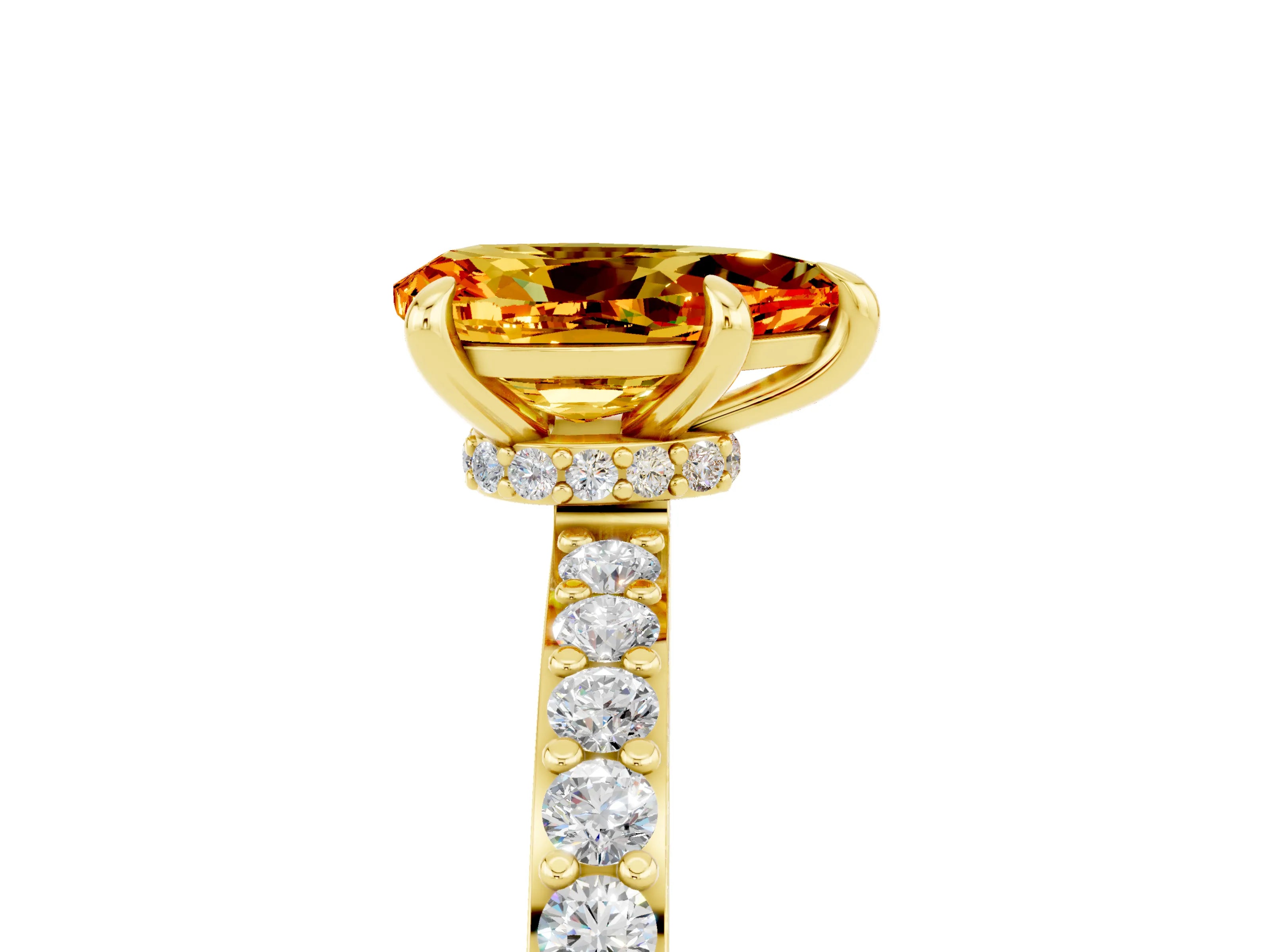 Yellow gold Pear Cut Citrine Ring with Pavé Band and Four-Prong Setting_5