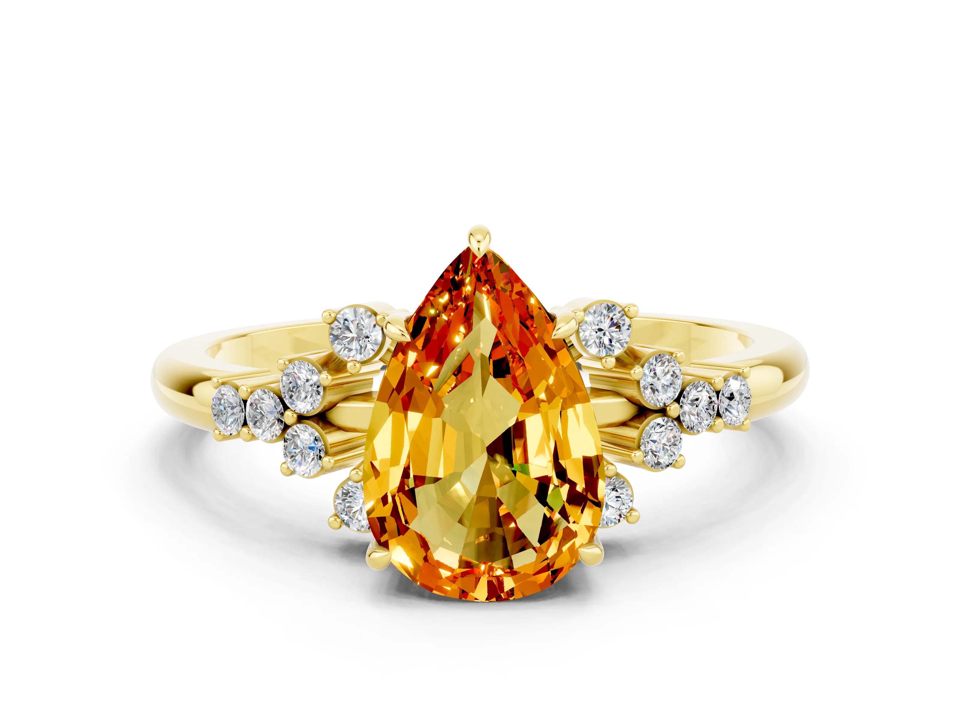 Yellow gold Pear Cut Citrine Ring with Side Stones and Four-Prong Setting_36