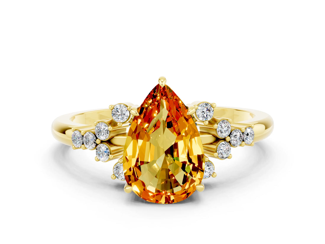 Yellow gold Pear Cut Citrine Ring with Side Stones and Four-Prong Setting_36