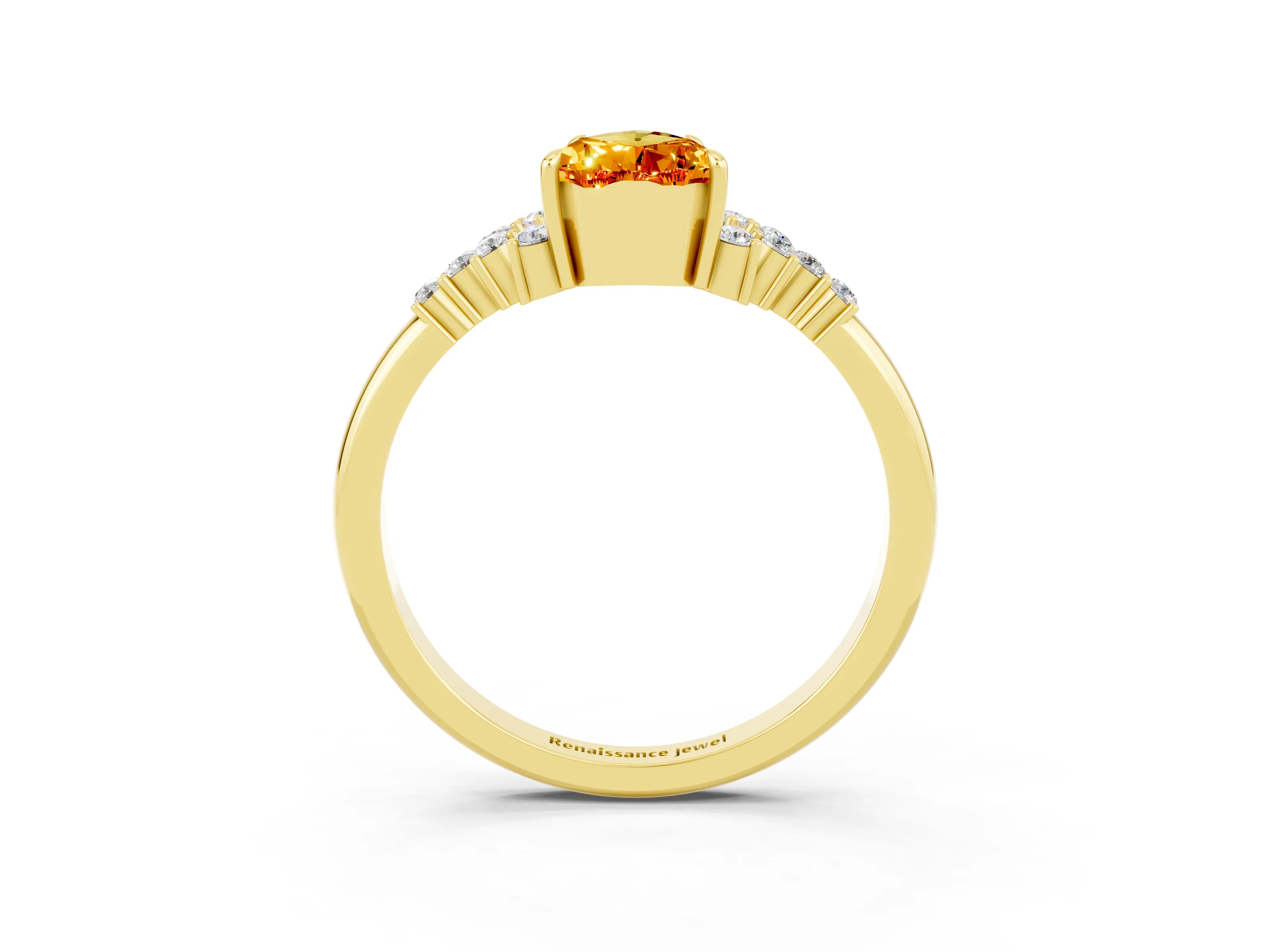Yellow gold Pear Cut Citrine Ring with Side Stones and Four-Prong Setting_39