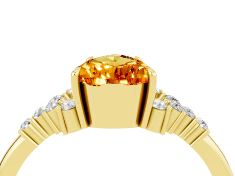 Yellow gold Pear Cut Citrine Ring with Side Stones and Four-Prong Setting_40