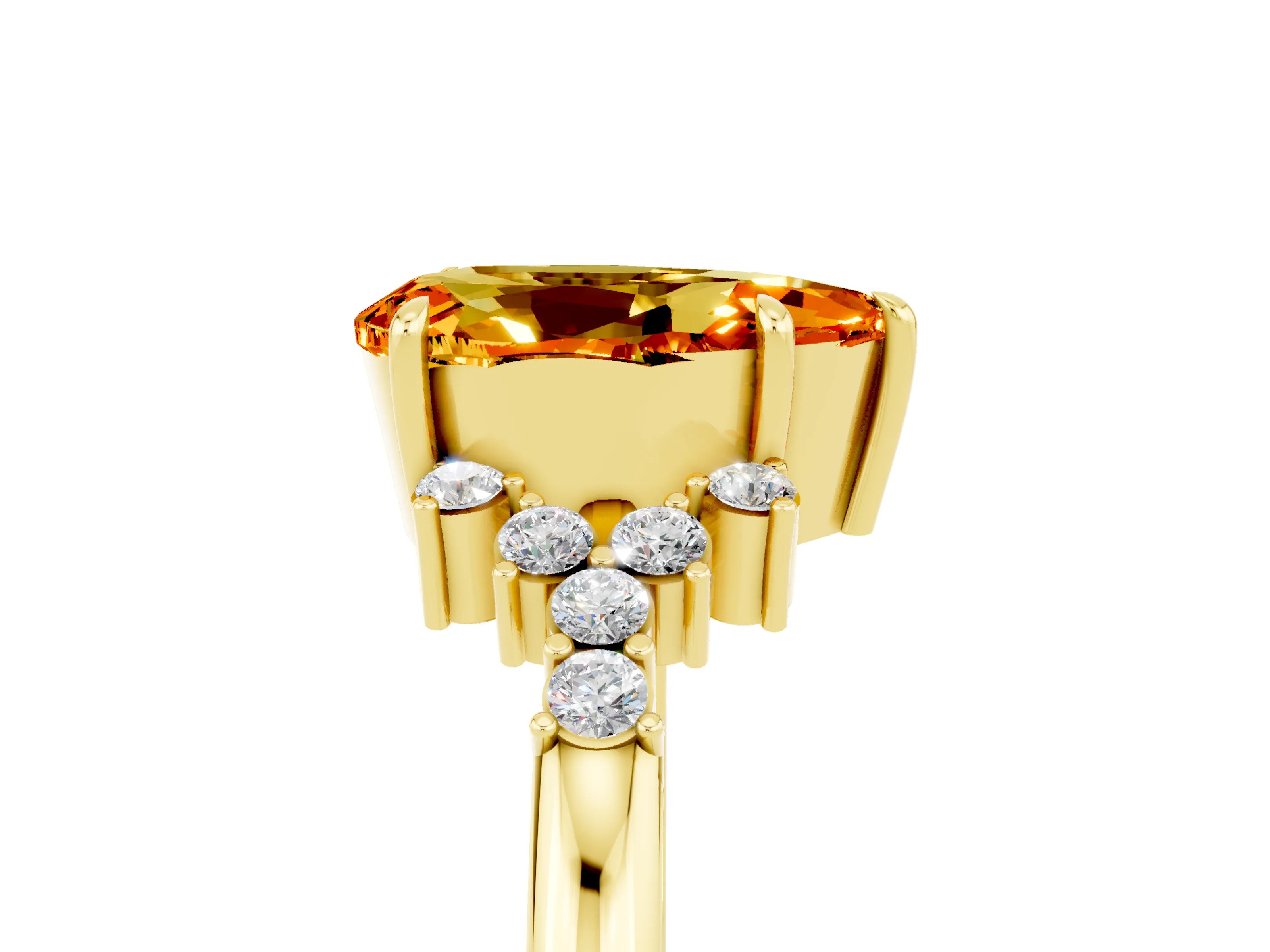 Yellow gold Pear Cut Citrine Ring with Side Stones and Four-Prong Setting_41