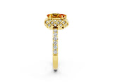 Yellow gold Pear Cut Citrine Scalloped Halo Engagement Ring with Round Shared Prong Band_26