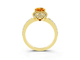 Yellow gold Pear Cut Citrine Scalloped Halo Engagement Ring with Round Shared Prong Band_27