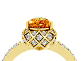 Yellow gold Pear Cut Citrine Scalloped Halo Engagement Ring with Round Shared Prong Band_28