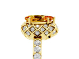 Yellow gold Pear Cut Citrine Scalloped Halo Engagement Ring with Round Shared Prong Band_29