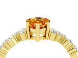 Yellow gold Pear Cut Citrine Scattered Round Accent Ring with Prong Setting_16