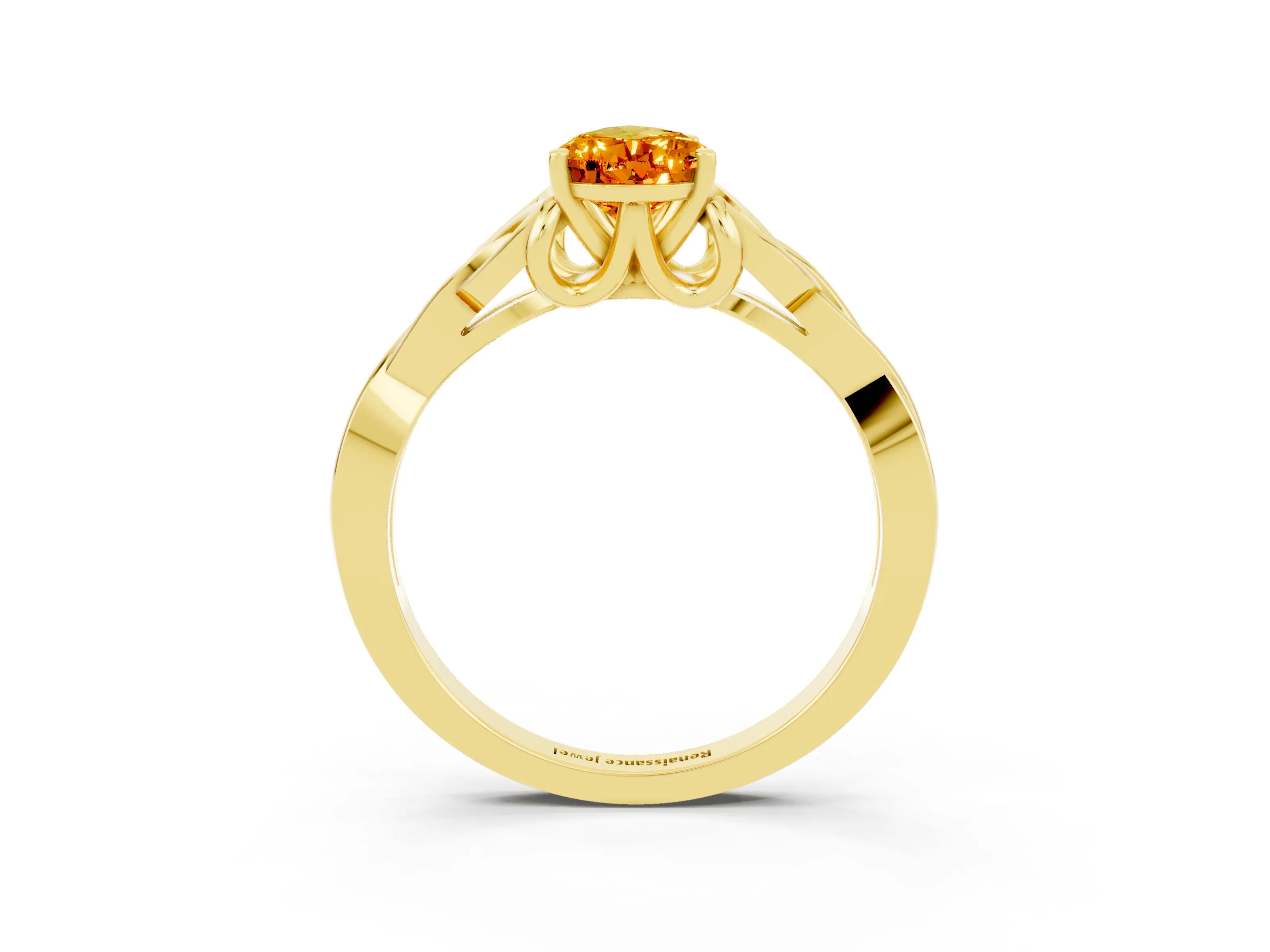 Yellow gold Pear Cut Citrine Solitaire Celtic Knot Ring with Four-Prong Setting_15