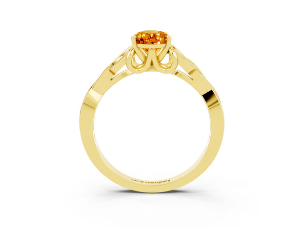 Yellow gold Pear Cut Citrine Solitaire Celtic Knot Ring with Four-Prong Setting