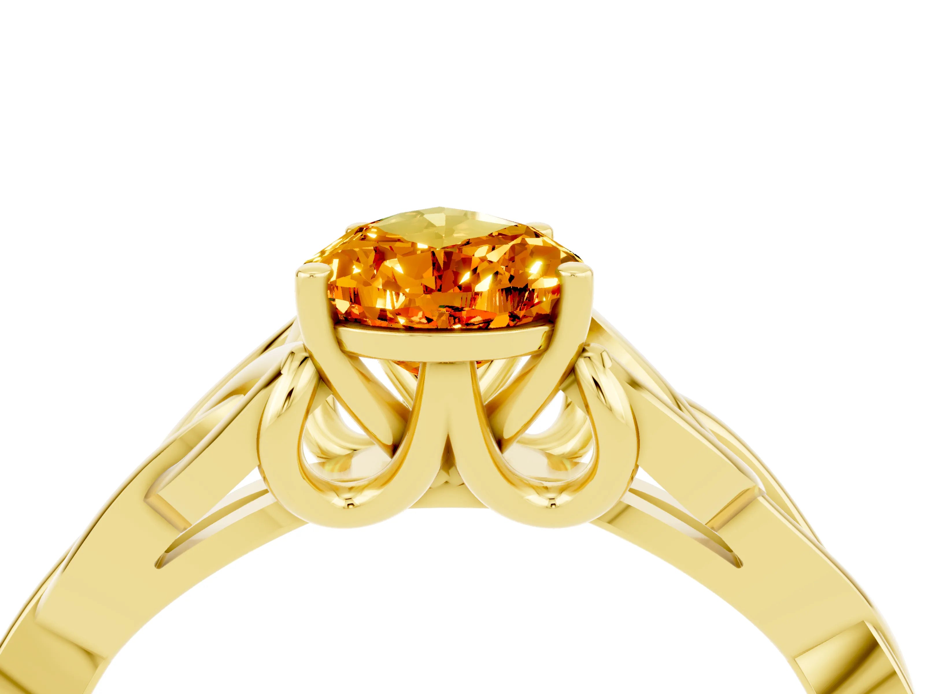 Yellow gold Pear Cut Citrine Solitaire Celtic Knot Ring with Four-Prong Setting_16