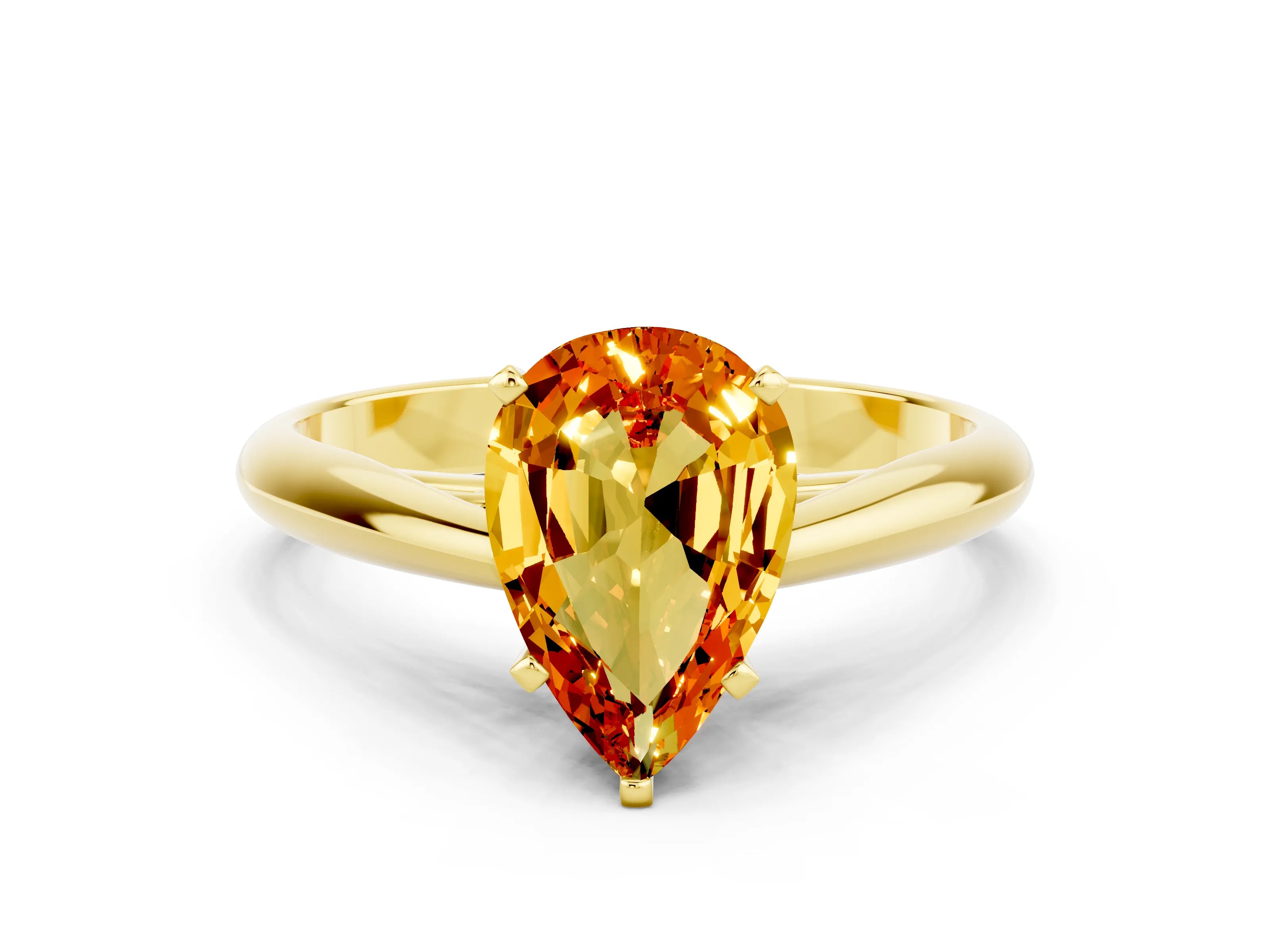 Yellow gold Pear Cut Citrine Solitaire Engagement Ring with Cathedral Setting and Four-Prong Mount_12