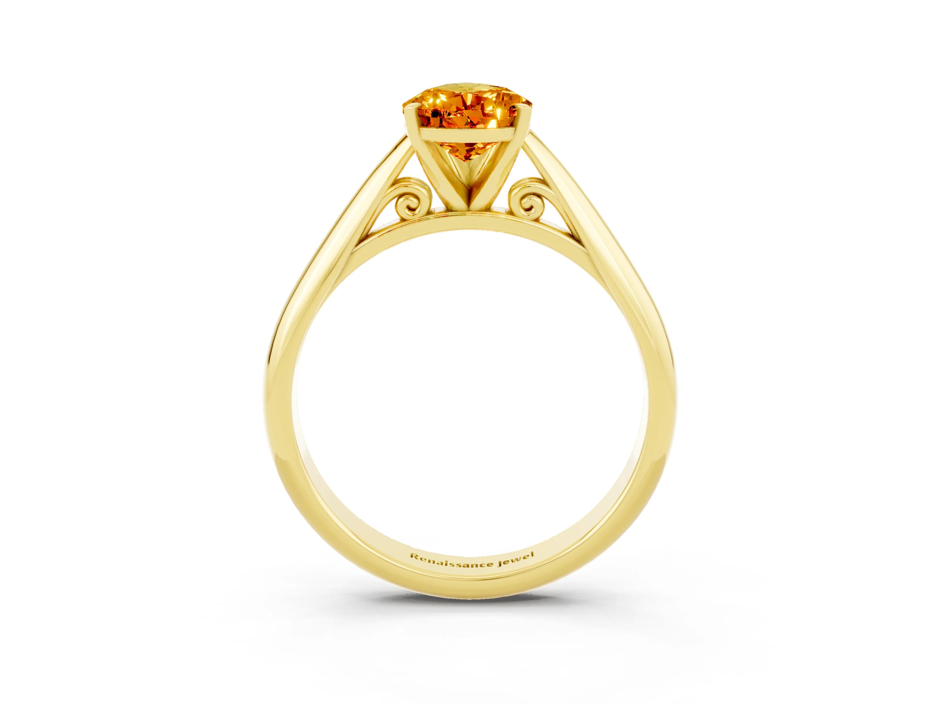 Yellow gold Pear Cut Citrine Solitaire Engagement Ring with Cathedral Setting and Four-Prong Mount_15