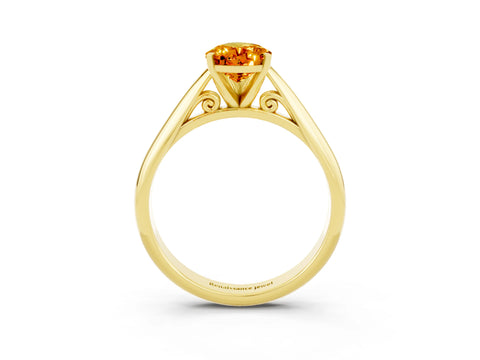 Yellow gold Pear Cut Citrine Solitaire Engagement Ring with Cathedral Setting and Four-Prong Mount_15