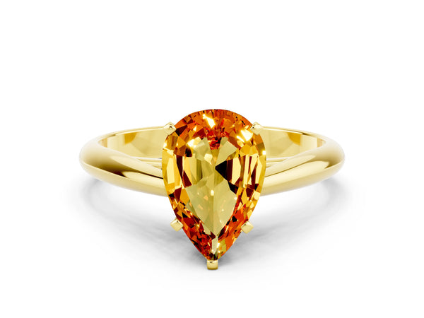 Yellow gold Pear Cut Citrine Solitaire Engagement Ring with Cathedral Setting and Four-Prong Mount