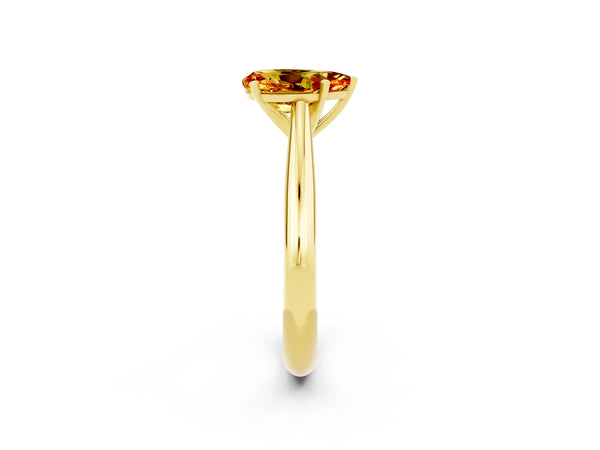 Yellow gold Pear Cut Citrine Solitaire Engagement Ring with Cathedral Setting and Four-Prong Mount