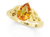 Yellow gold Pear Cut Citrine Solitaire Engagement Ring with Celtic Knot Band and Four-Prong Setting_1