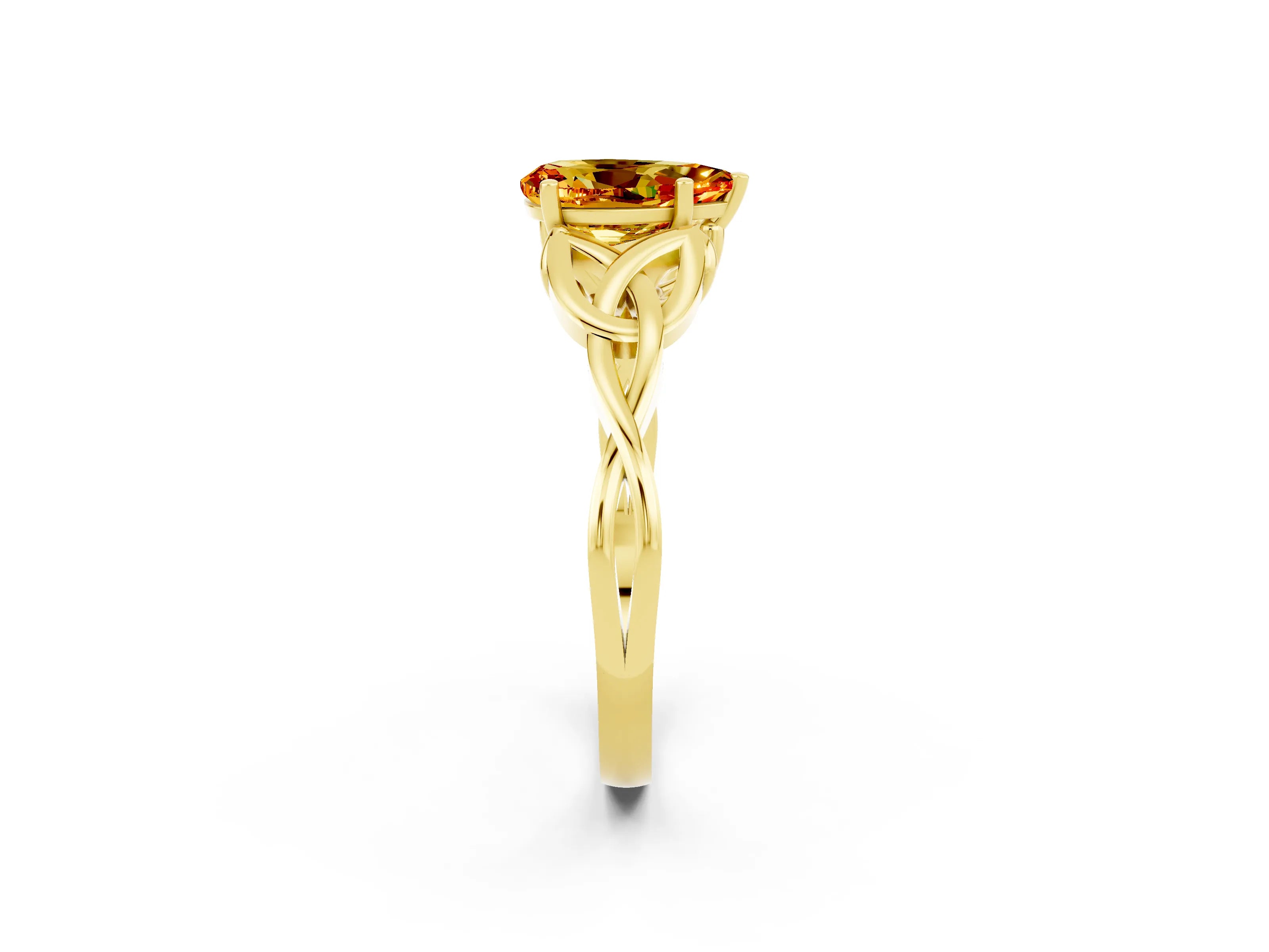 Yellow gold Pear Cut Citrine Solitaire Engagement Ring with Celtic Knot Band and Four-Prong Setting_2