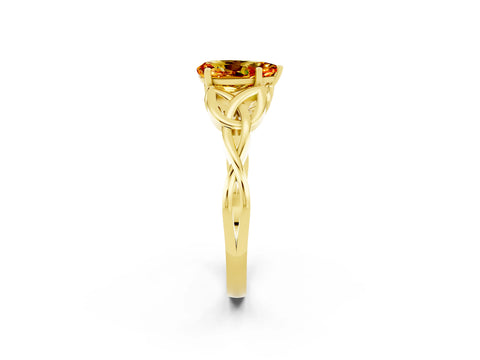Yellow gold Pear Cut Citrine Solitaire Engagement Ring with Celtic Knot Band and Four-Prong Setting_2