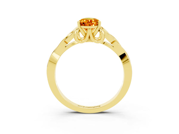 Yellow gold Pear Cut Citrine Solitaire Engagement Ring with Celtic Knot Band and Four-Prong Setting