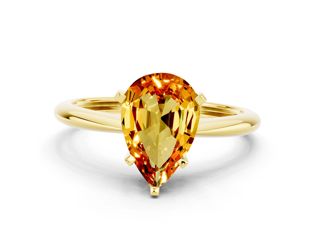 Yellow gold Pear Cut Citrine Solitaire Engagement Ring with Classic Band and Four-Prong Setting_24