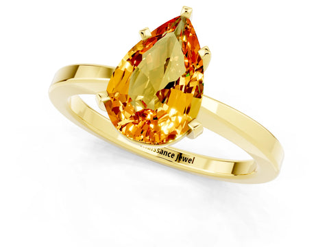 Yellow gold Pear Cut Citrine Solitaire Engagement Ring with Classic Band and Four-Prong Setting_25
