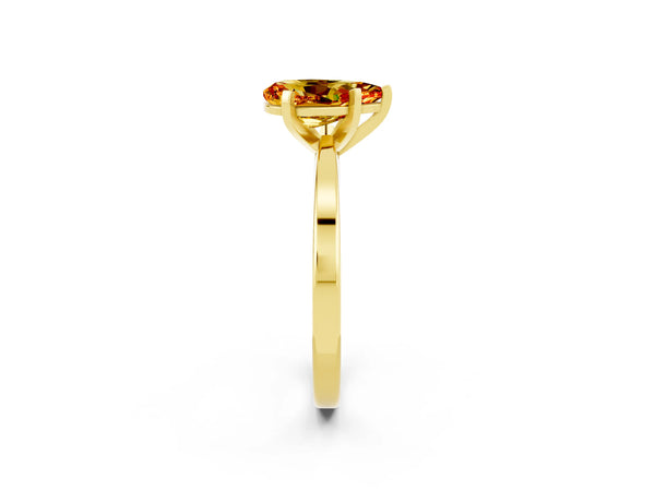 Yellow gold Pear Cut Citrine Solitaire Engagement Ring with Classic Band and Four-Prong Setting