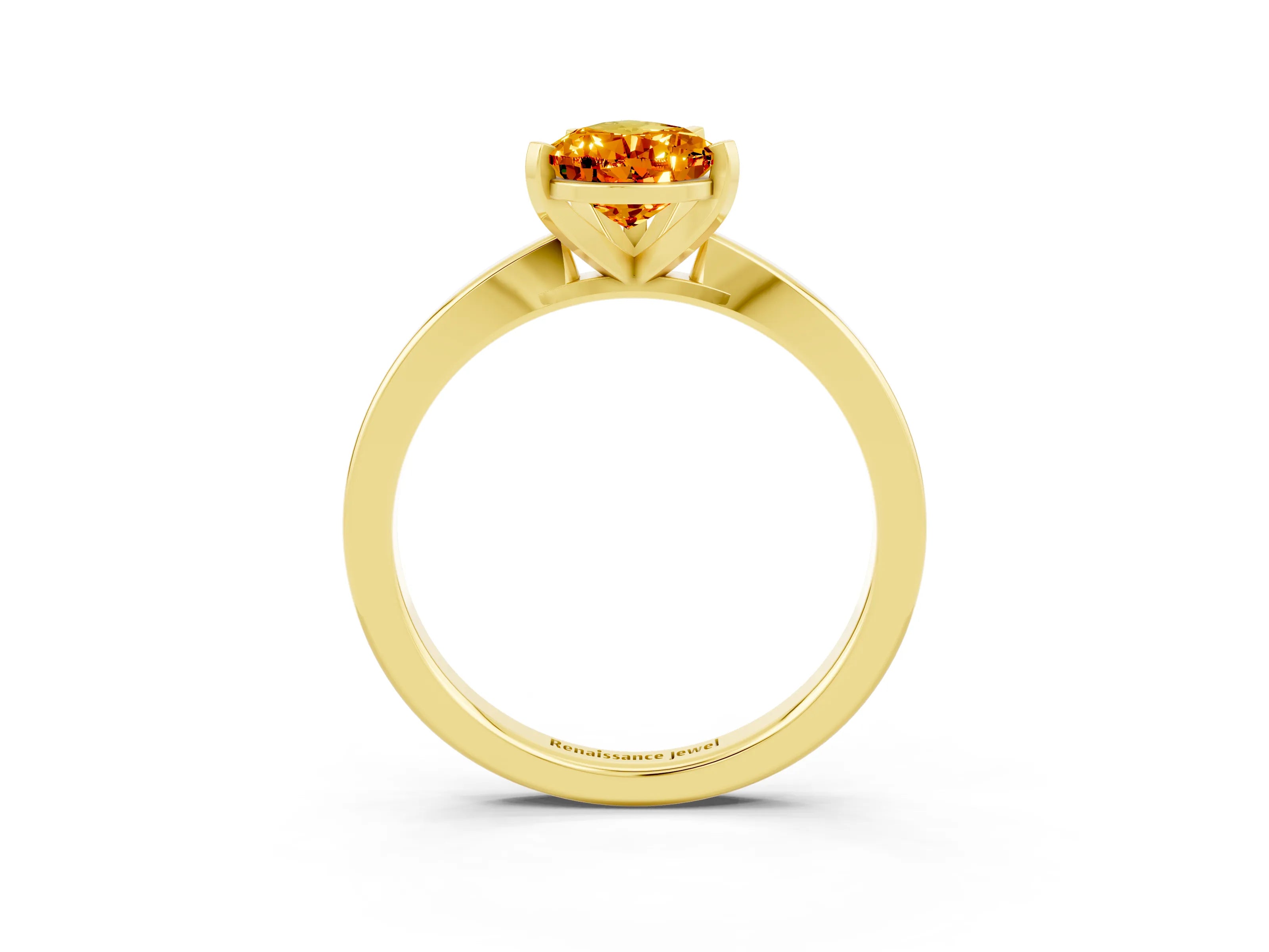 Yellow gold Pear Cut Citrine Solitaire Engagement Ring with Classic Band and Four-Prong Setting_27