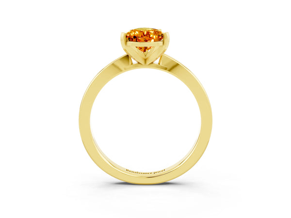 Yellow gold Pear Cut Citrine Solitaire Engagement Ring with Classic Band and Four-Prong Setting