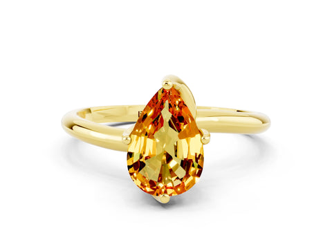 Yellow gold Pear Cut Citrine Solitaire Engagement Ring with Four-Prong Setting and Classic Band_12