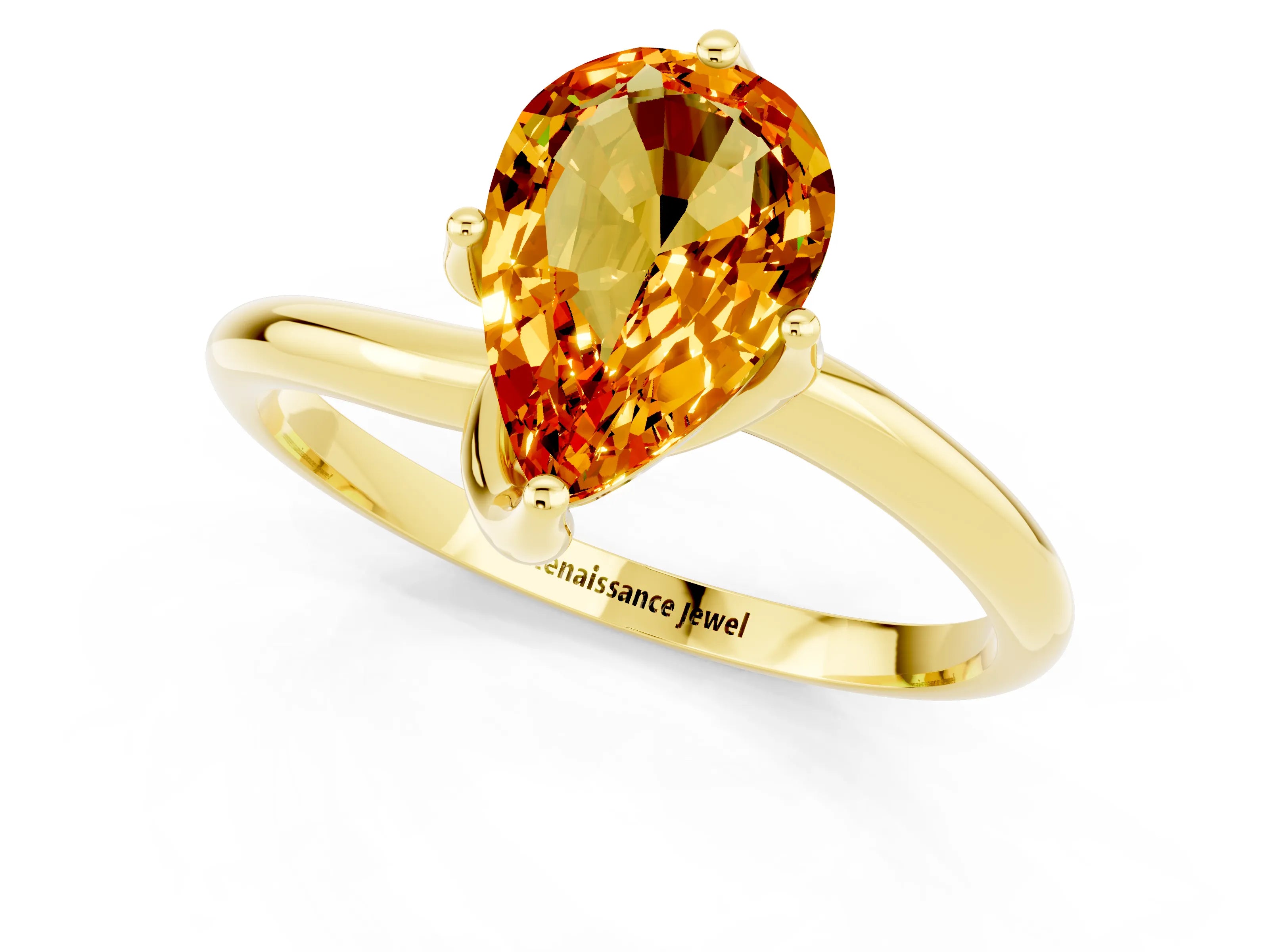 Yellow gold Pear Cut Citrine Solitaire Engagement Ring with Four-Prong Setting and Classic Band_13