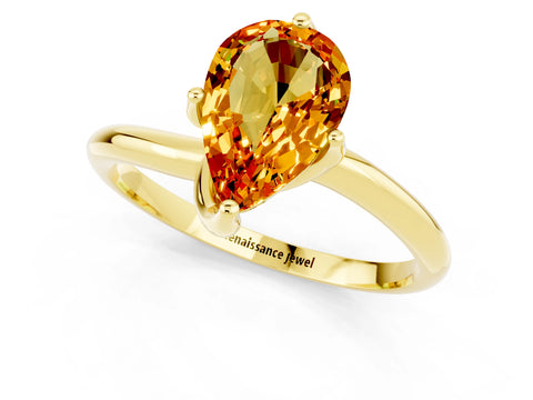 Yellow gold Pear Cut Citrine Solitaire Engagement Ring with Four-Prong Setting and Classic Band_13