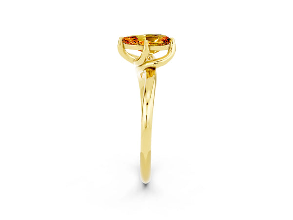 Yellow gold Pear Cut Citrine Solitaire Engagement Ring with Four-Prong Setting and Classic Band