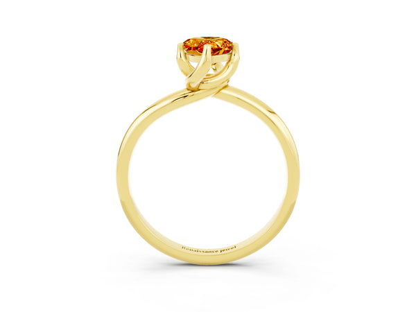 Yellow gold Pear Cut Citrine Solitaire Engagement Ring with Four-Prong Setting and Classic Band