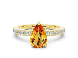 Yellow gold Pear Cut Citrine Solitaire Engagement Ring with Pavé Band and Four-Prong Setting
