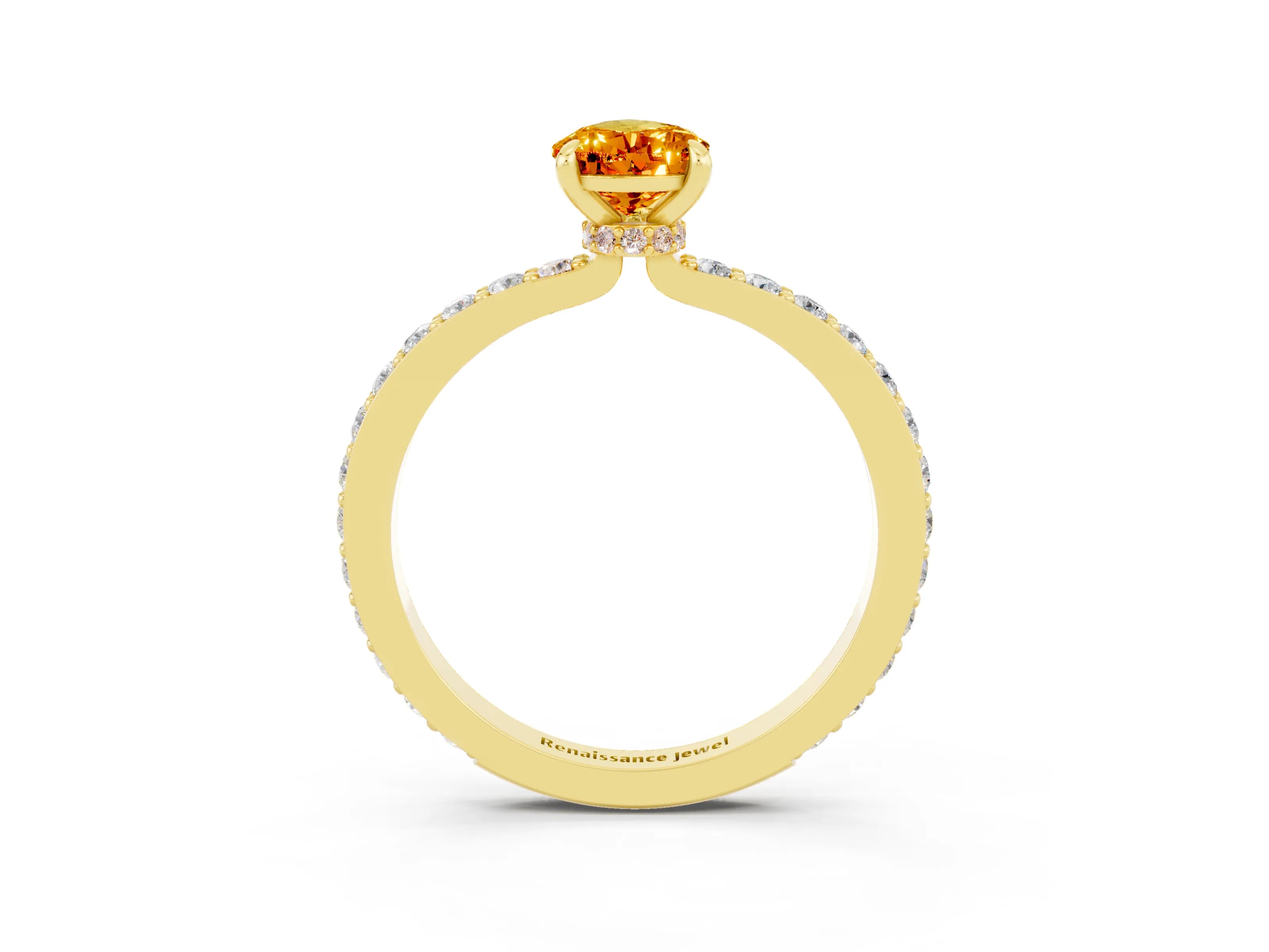 Yellow gold Pear Cut Citrine Solitaire Engagement Ring with Pavé Band and Four-Prong Setting_3