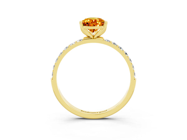 Yellow gold Pear Cut Citrine Solitaire Engagement Ring with Round  Pavé Band and Prong Setting