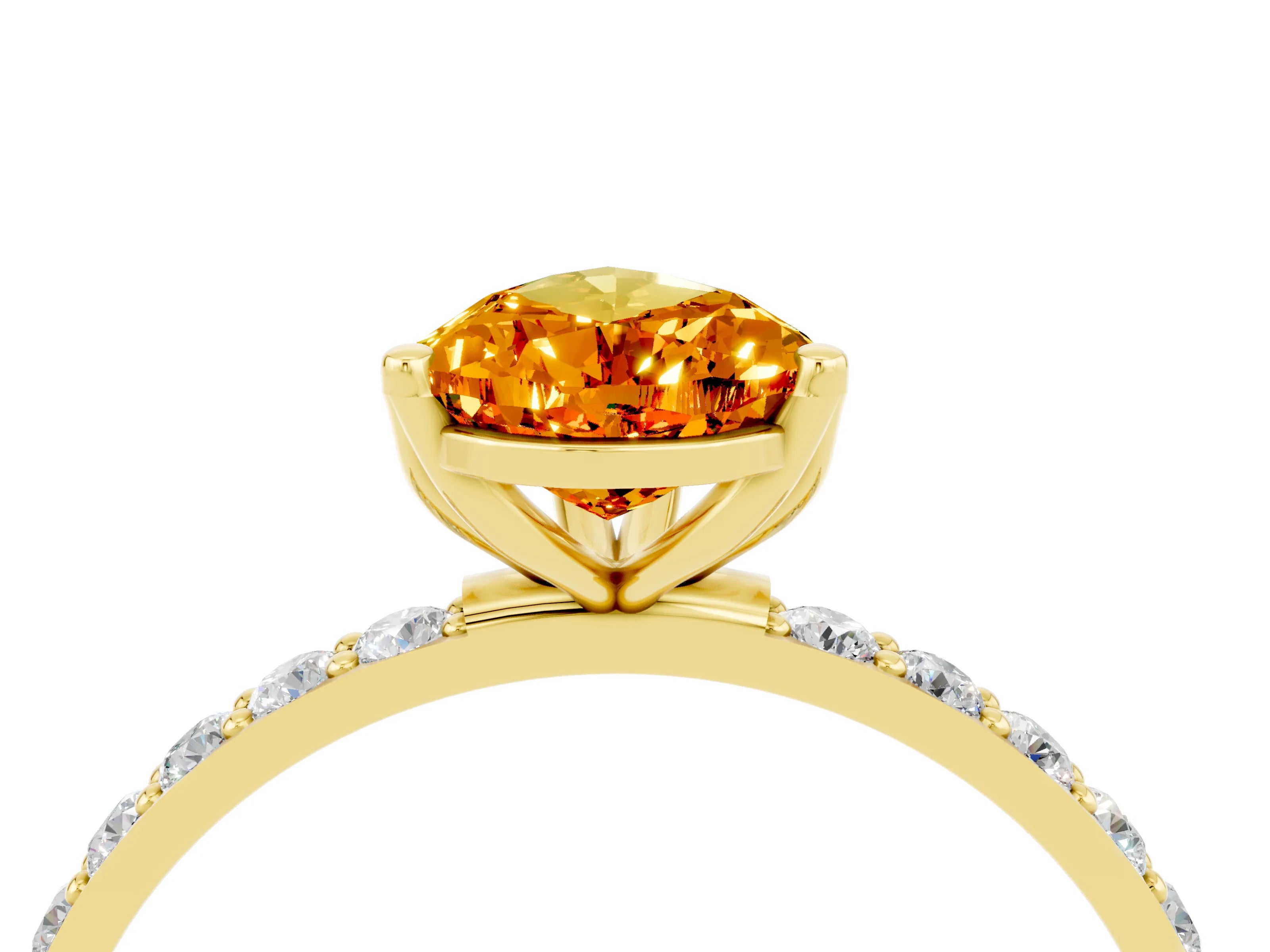 Yellow gold Pear Cut Citrine Solitaire Engagement Ring with Pavé Band and Prong Setting_4