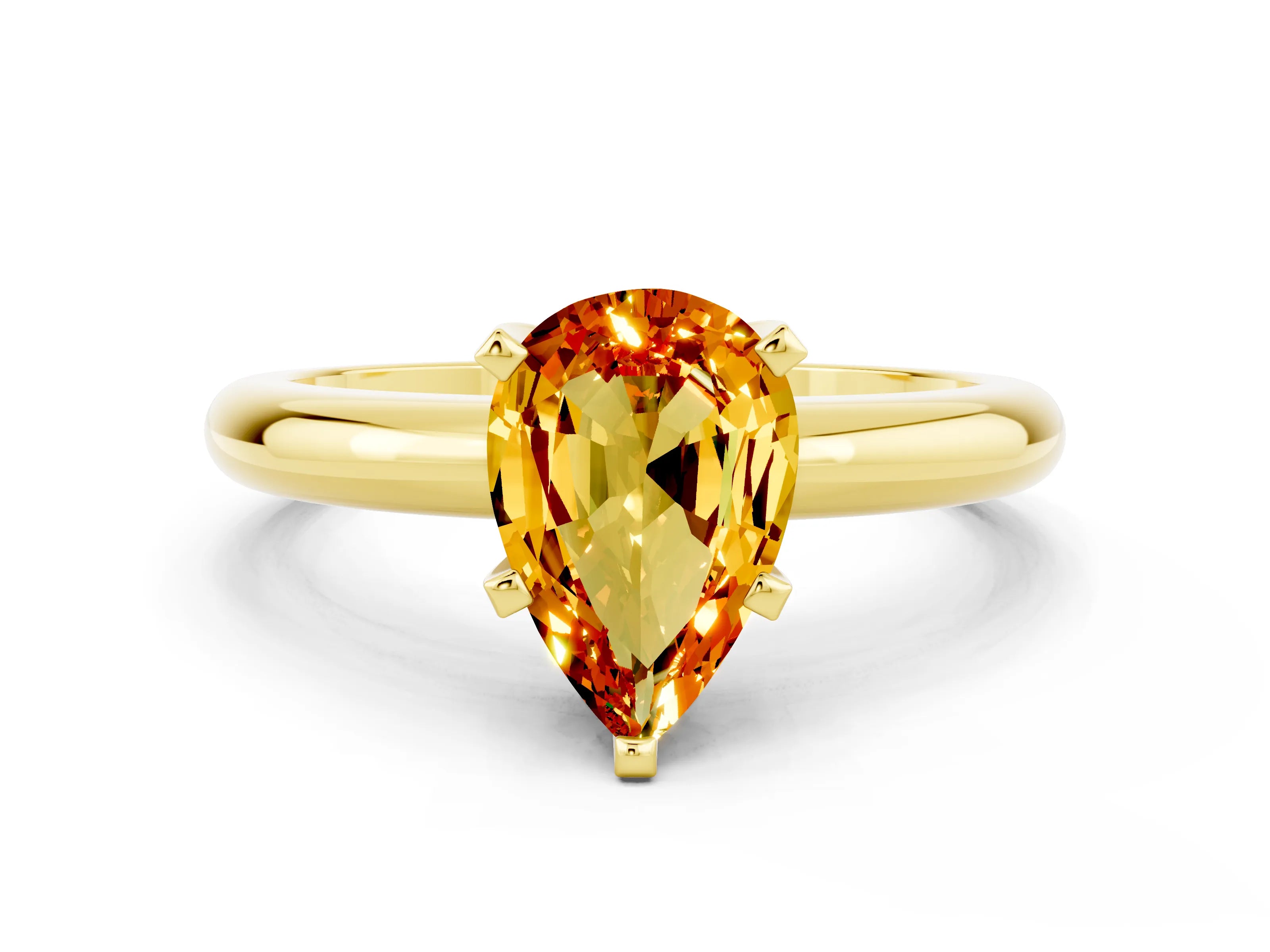 Yellow gold Pear Cut Citrine Solitaire Engagement Ring with Round Band and Four-Prong Setting