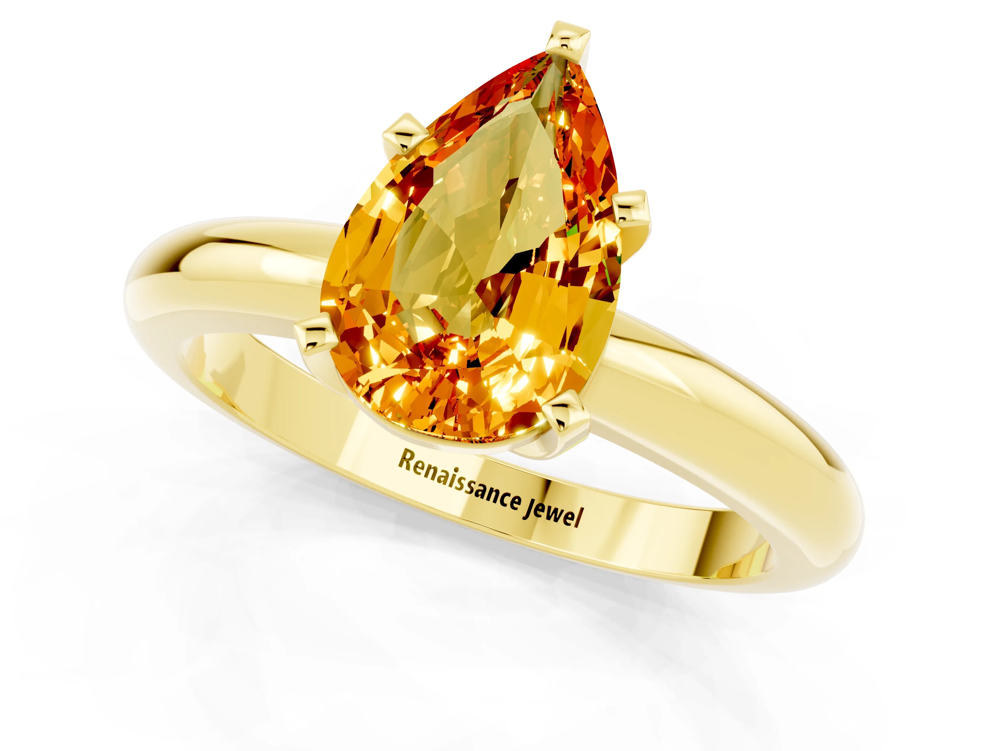 Yellow gold Pear Cut Citrine Solitaire Engagement Ring with Round Band and Four-Prong Setting_1